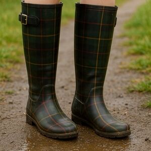 Plaid Knee-High Rain Boots